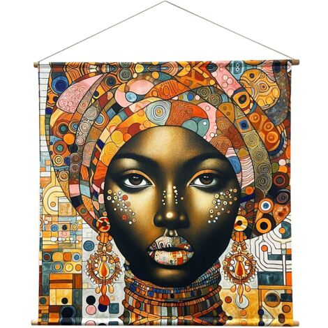 Poster Toile Femme Africaine - Style Art Déco Noir & Or - Sans Cadre - Impression Sur Canvas