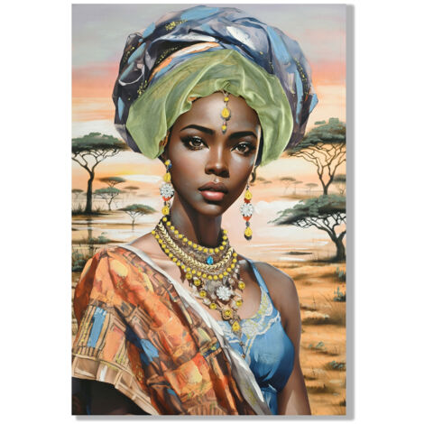Image ethnique africaine pour décoration murale, art contemporain, peinture moderne, ornement mural unique (1/2)