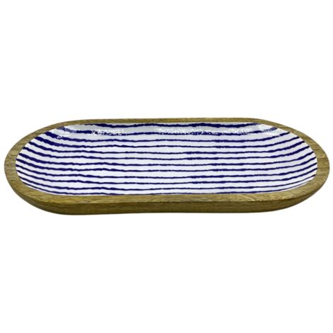 Petit plateau en bois rayé pour la cuisine, décoration nautique et marin, idéal pour servir et organiser