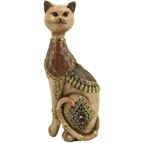 Figurine de Chat Ethnique Décorative en Résine - Ornement de Maison, Cadeau Original, Style Unique pour les Amoureux des Chats