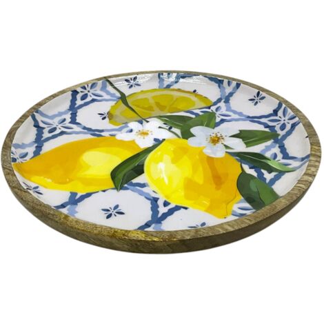 Assiette à citron décorative en bois pour cuisine, idéale pour servir et décorer, design élégant et fonctionnel