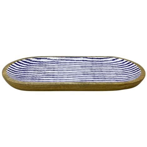 Plateau rayé marin pour cuisine et salle à manger, idéal pour la décoration nautique et le service de la nourriture, style élégant et fonctionnel