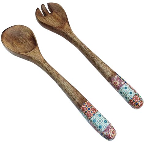 Ensemble cuillère et fourchette hydrauliques en bois vintage pour la cuisine (1/3)