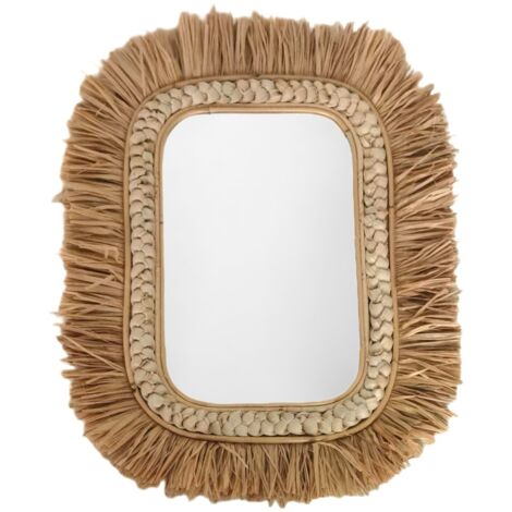 Miroir décoratif naturel en palmier et jonc de mer pour la maison, style bohème, idéal pour les murs et la décoration intérieure