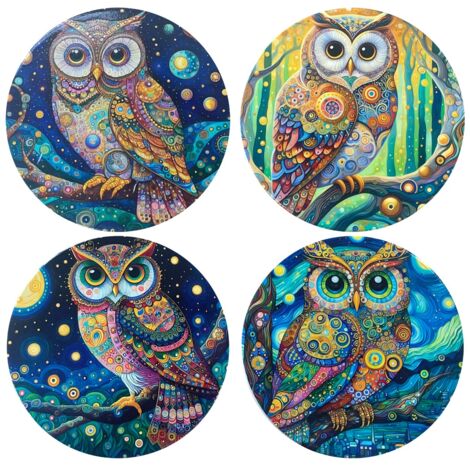 Dessous de verre en céramique hibou, lot de 4, décoratifs et fonctionnels pour des cadeaux originaux à la maison et au bureau (1/2)