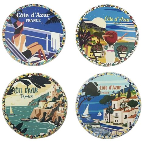 Dessous de plat vintage en céramique bleue - Ensemble de 4 unités pour décoration de table, cadeau idéal et accessoires de cuisine (1/2)
