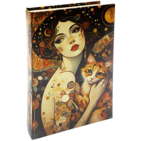 Boîte à livres décorative femme et chat, boîte de rangement pour livres et accessoires, cadeau original et élégant (1/2)
