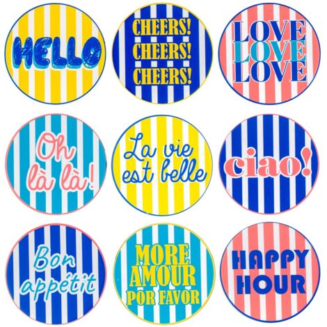 Sous-verres multicolores avec rayures pour protéger les tables, ensemble en céramique élégant et fonctionnel pour cadeaux et décoration (1/4)
