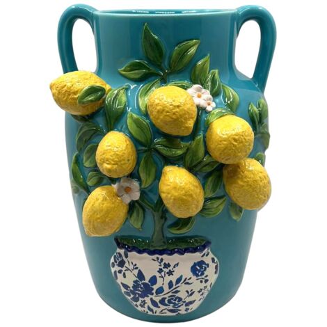 Petit vase décoratif de citron de style méditerranéen en céramique, idéal pour les cadeaux et la décoration de la maison