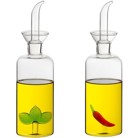 Cruet en verre de 250 ml avec 2 diffuseurs pour huile et vinaigre, ustensile de cuisine élégant pour condiments (1/5)