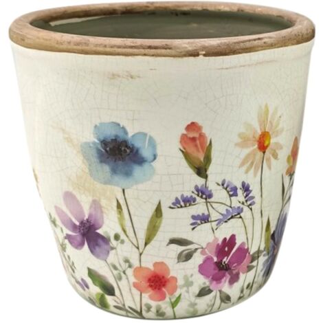 Pot de Fleurs Décoratif, Céramique Blanche, Design Romantique, Idéal pour l'Intérieur et l'Extérieur, 15,5 cm