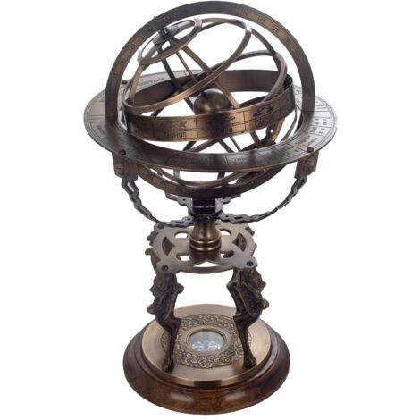 Globe armillaire décoratif vintage pour bureau ou salon – Élégante sphère céleste avec détails en laiton