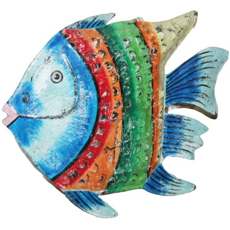 Poisson en métal multicolore, décoration nautique pour la maison – Figurine décorative de marin – Style aquatique