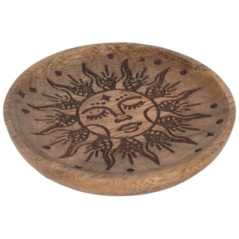 Assiette décorative soleil en bois de manguier, design ethnique, plateau décoratif pour salle à manger, cuisine ou salon, cadeau original (1/4)
