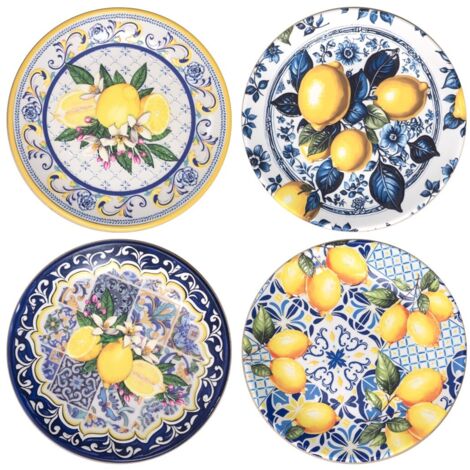 Décoration murale citron, lot de 4 assiettes en céramique pour intérieur et extérieur