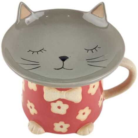 Tasse et soucoupe motif chat pour café et thé, cadeau original pour les amoureux des chats, décoration de cuisine (1/4)