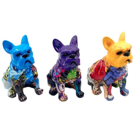 Figurine décorative multicolore de bouledogue Pop Art pour la maison et le bureau, idéale comme cadeau créatif et original.