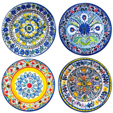 Décoration murale en céramique multicolore à motif hydraulique, pour intérieur et extérieur, lot de 4 pièces