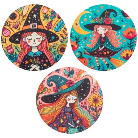 Sous-verres en céramique Halloween, motif sorcière, décoration d'intérieur, lot de 4, antidérapants, cadeau unique (1/4)