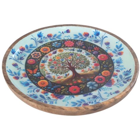 Assiette décorative Arbre de Vie pour la cuisine, plateau en bois artisanal, design unique, décoration d'intérieur, cadeau idéal (1/4)