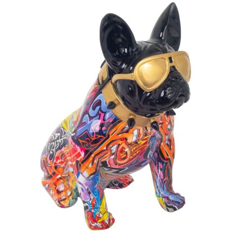Figurine de bouledogue en résine multicolore – Art moderne pour la décoration intérieure – Cadeau idéal pour les amoureux des chiens
