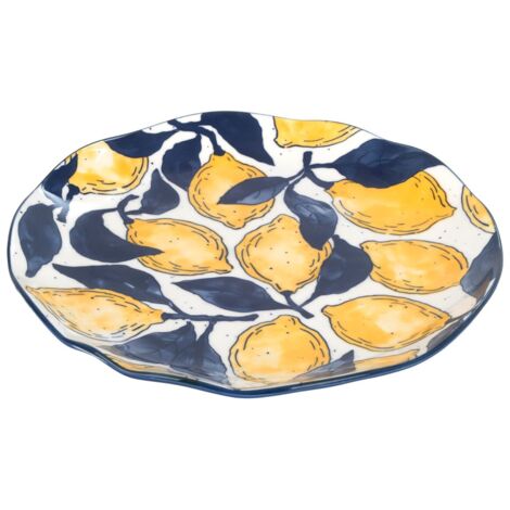 Assiette décorative en porcelaine citron, design exclusif, idéale pour la décoration de table, style méditerranéen