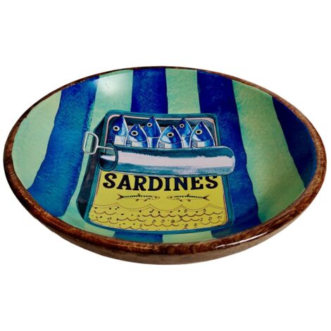 Bol décoratif en bois et résine, motif sardine - Idéal pour la cuisine et la maison - Style nautique (1/4)