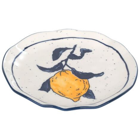 Assiette décorative en porcelaine au motif citron, idéale pour la cuisine ou la salle à manger, résistante et élégante, collection Limonissimo