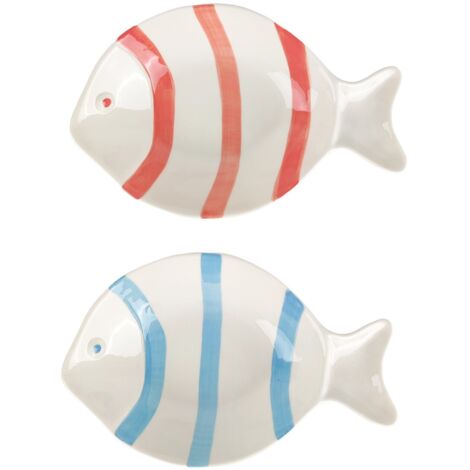 Assiettes décoratives en porcelaine de style bohème, lot de 2, idéales pour la décoration intérieure, motif poisson (1/4)