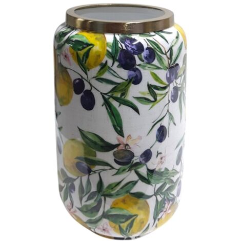 Vase décoratif citron et olive - Décoration d'intérieur de style méditerranéen - Accessoire élégant et polyvalent