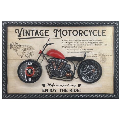 Horloge murale décorative moto vintage, design rétro pour la maison, le bureau et l'atelier, ornement en métal de style industriel