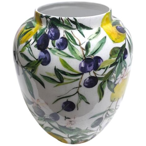 Vase décoratif en métal au motif citron et olive, idéal pour la décoration intérieure, style moderne. (1/4)