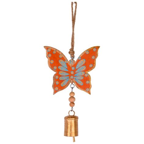 Cloche décorative en bois à suspendre avec papillon, décoration d'intérieur, style ethnique, idéal comme cadeau. (1/4)