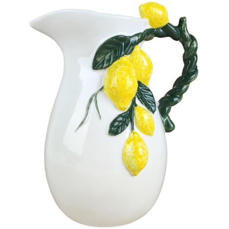 Pichet décoratif en céramique au citron, pichet jaune, pichet en porcelaine de style méditerranéen, pichet décoratif