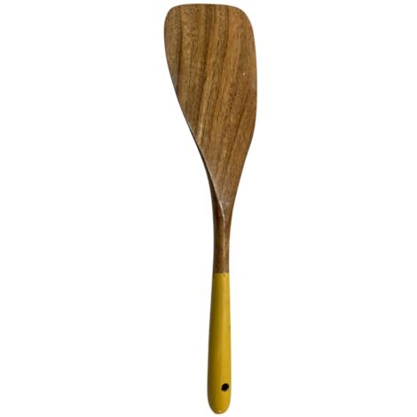 Spatule de cuisine en bois d'acacia, ustensile de cuisine résistant à la chaleur, idéale pour mélanger et servir, jaune (1/4)
