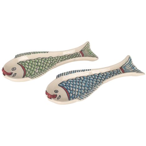 Plateau décoratif en céramique, motif poisson, lot de 2, idéal pour la maison, la cuisine, cadeau original, style bohème (1/4)
