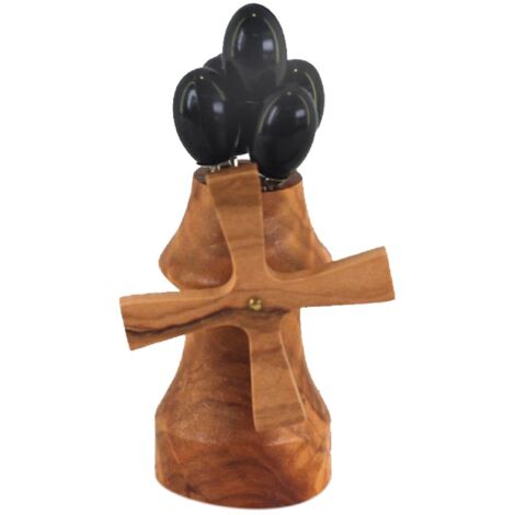 Râpe en bois d'olivier avec cuillères noires (1/5)
