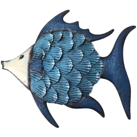 Décoration murale en métal bleu en forme de poisson pour une décoration moderne