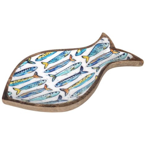 Plateau décoratif en bois et résine, motif poisson, style nautique
