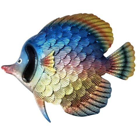 Ornement mural en métal en forme de poisson L - Coloré et artistique pour le jardin