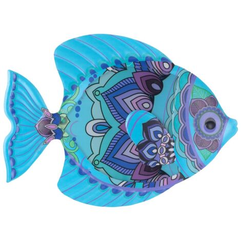 Décoration murale en métal bleu représentant un poisson coloré pour le jardin