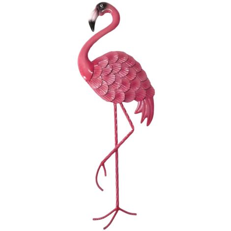 Décoration murale flamant rose en métal rose pour jardin