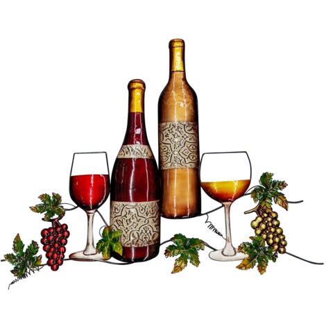 Décoration murale en métal représentant des bouteilles et des verres à vin (1/5)