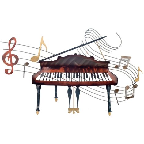 Ornement mural en métal en forme de piano avec motif musical pour la décoration