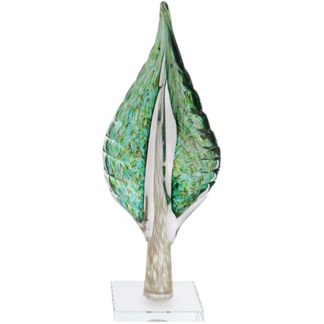 Presse-papier en verre vert en forme de feuille - Décoration moderne et élégante (1/5)