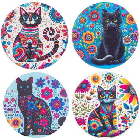 Dessous de verre Pop Cat, présentoir en céramique au design coloré et artistique (1/5)