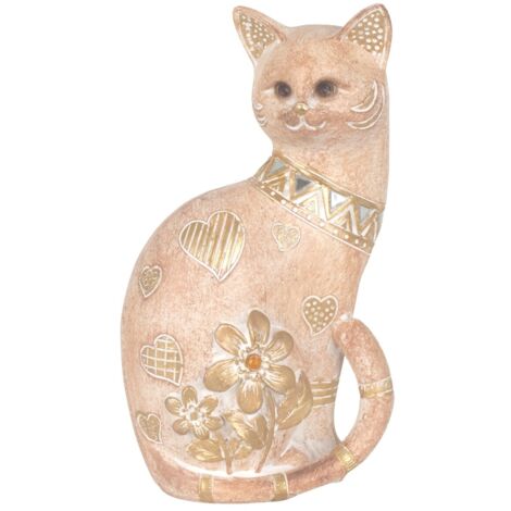 Figurine de chat en résine avec motif floral et cœur