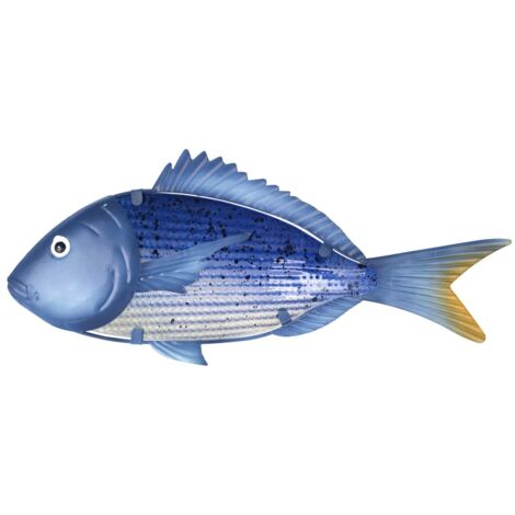 Ornement mural en métal bleu en forme de poisson - Décoration de jardin originale