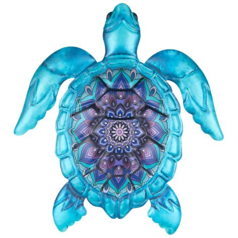 Ornement mural tortue en métal - Décoration de jardin bleue