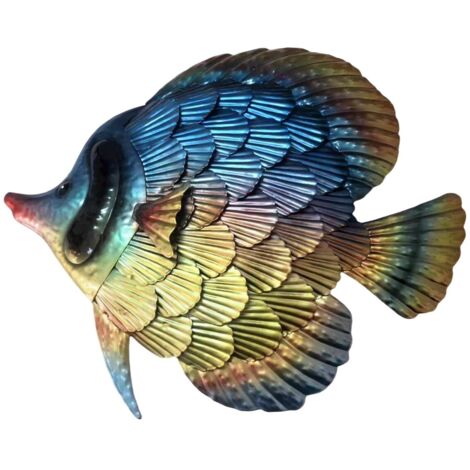 Décoration murale en métal coloré en forme de poisson pour une décoration moderne